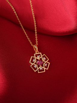 Ornate Jewels - 925 Silver 18K Gold Plated Red Ruby Classic Pendant With Chain for Women & Girls