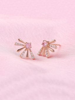 Ornate Jewels - 925 Silver 18K Rose Gold Plated Pink American Diamond Daisy Earring for Women & Girls