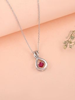 Ornate Jewels - 925 Silver Rhodium Plated Red Ruby Dancing Pendant with Chain for Women & Girls