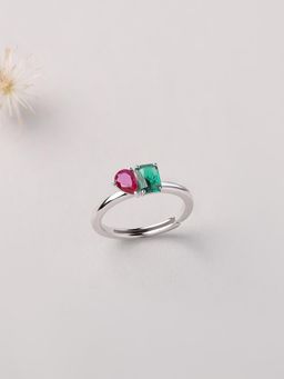 Ornate Jewels - 925 Silver Pear Red Ruby Toi et Moi Adjustable Ring for Women & Girls