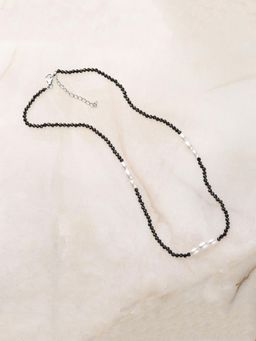 Ornate Jewels - 925 Silver Round Black Spinel And White Shell Pearl Grace Necklace For Women & Girls