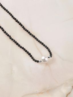 Ornate Jewels - 925 Silver Black Spinel And White Shell Pearl Ying And Yang Necklace For Women & Girls
