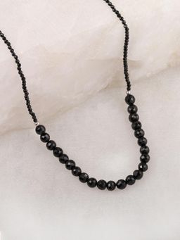 Ornate Jewels - 925 Silver Round Black Spinel Black Beauty Adjustable Necklace For Women & Girls