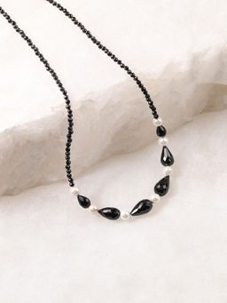 Ornate Jewels - 925 Silver Black Spinel And White Shell Pearl Yin And Yang Necklace For Women & Girls