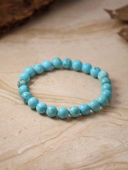 Ornate Jewels - Composite Turquoise Round Stretchable Beads Bracelet