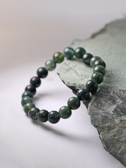 Ornate Jewels - Moss Agate Round Stretchable Beads Bracelet