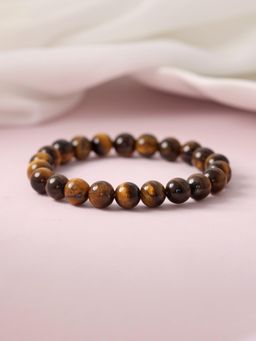 Ornate Jewels - Red Tiger Eye Round Stretchable Beads Bracelet