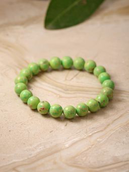 Ornate Jewels - Green Copper Turquoise Round Stretchable Beads Bracelet