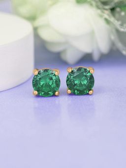 Ornate Jewels - 925 Silver 18K Gold Plated Green Emerald Solitaire Stud Earring for Women & Girls