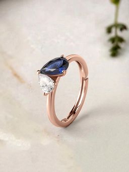 Ornate Jewels - 925 Silver 18K Rose Gold Plated Blue Sapphire Adjustable Ring For Women And Girls