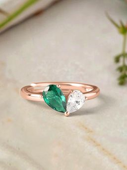 Ornate Jewels - 925 Silver 18K Rose Gold Plated Green Emerald Adjustable Ring For Women And Girls