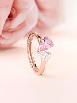 Ornate Jewels - 925 Silver 18K Rose Gold Plated Pink Cz Adjustable Ring For Women And Girls