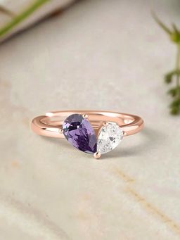 Ornate Jewels - 925 Silver 18K Rose Gold Plated Purple Amethyst Adjustable Ring For Women And Girls