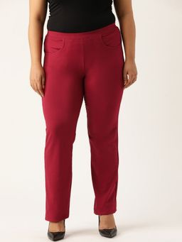 theRebelinme - Plus Size Women Maroon Solid Color High Rise Knitted Trousers