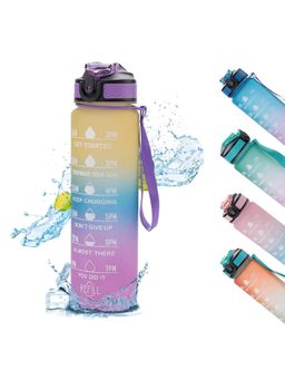 Kuber Industries - Motivational Water Bottle with Time Marker Yellow Purple -1 L