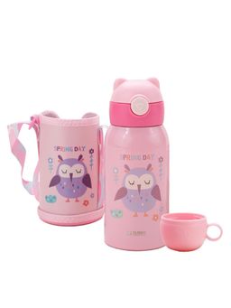 Kuber Industries - Owl Design Stainless Steel Flask with Straw, Cup & Fabric Cover 500 ml