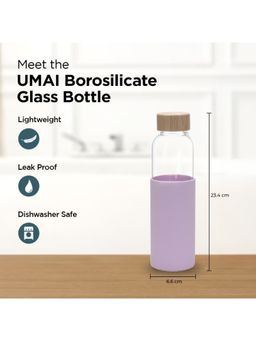 UMAI - Borosilicate Glass Water Bottle with Sleeve 550ml (Purple) Pack of 3
