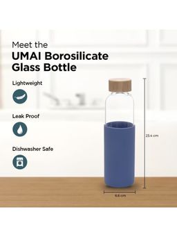 UMAI - Borosilicate Glass Water Bottle with Sleeve 550ml (Blue, Pack of 6)