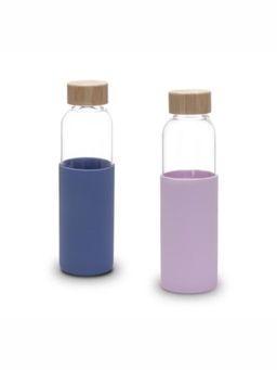 UMAI - Borosilicate Glass Water Bottle with Sleeve 550ml (Purple-Blue, Pack of 2)