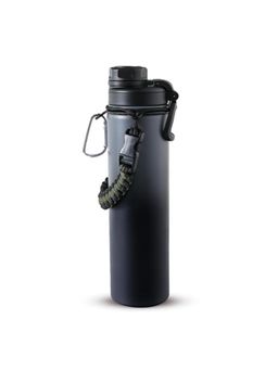 Kuber Industries - Steel Flask Water Bottle with Rope 720 ML Black & Gray