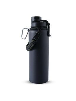 Kuber Industries - Steel Flask Water Bottle with Rope 1200 ML Black