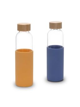 Kuber Industries - Glass Bottle Travel Round Bottle 550 ML Set of 2 Yellow-Blue