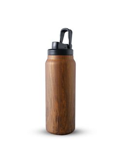 Kuber Industries - Travel Bottle Gym Water Bottle Wooden Print Bottle with Sipper Cap 900 ML Brown