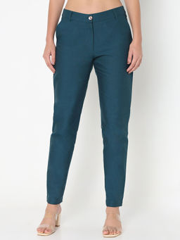 Not So Pink - Solid Teal Mid Waist Straight Fit Trouser
