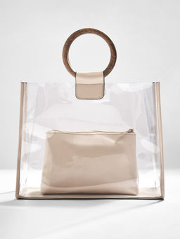 The Label Life - Ivory Vinyl Wooden Handle Bag