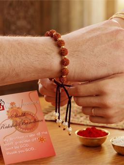 LUCKY JEWELLERY - Rudraksha Rakhi for Brother with Gold Beads Roli Chawal
