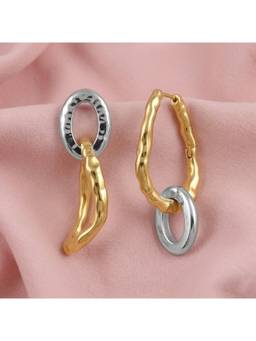 Nishani - Women Silver Dual-Tone Asymmetrical Earrings