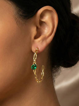 Nishani - Women Silver Emerald Bold Hoops