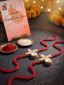 LUCKY JEWELLERY - Rakhi for Bhaiya/Bhabhi Red Thread Raksha Bandhan Rakhi (Pack of 2) (Pack of 2)