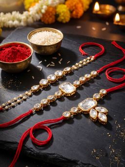 LUCKY JEWELLERY - Rakhi for Bhaiya/Bhabhi Red Thread Raksha Bandhan Rakhi (Pack of 3) (Pack of 3)