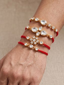 LUCKY JEWELLERY - Rakhi for Bhaiya/Bhabhi Red Thread Raksha Bandhan Rakhi (Pack of 4) (Pack of 4)