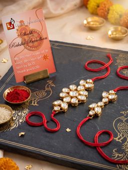 LUCKY JEWELLERY - Rakhi for Bhaiya/Bhabhi Red Thread Raksha Bandhan Rakhi (Pack of 2) (Pack of 2)