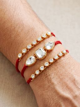 LUCKY JEWELLERY - Rakhi for Bhaiya/Bhabhi Red Thread Raksha Bandhan Rakhi (Pack of 3) (Pack of 3)