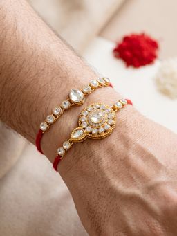 LUCKY JEWELLERY - Rakhi for Bhaiya/Bhabhi Red Thread Raksha Bandhan Rakhi (Pack of 2) (Pack of 2)