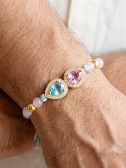 LUCKY JEWELLERY - Rakhi for Brother Blue Pink Drop Ad Pendant with Roli Chawal and Card