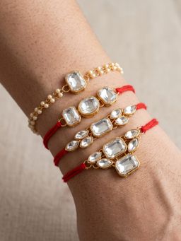 LUCKY JEWELLERY - Rakhi for Bhaiya/Bhabhi Red Thread Raksha Bandhan Rakhi (Pack of 4) (Pack of 4)