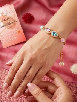 LUCKY JEWELLERY - Adjustable Bracelet with Blue and Pink Drop Ad Pendant Rakhi