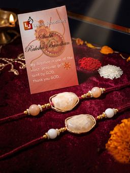 LUCKY JEWELLERY - Designer Rakhi for Brothers Faux Stone Centrepiece Roli Chawal (Pack of 2)