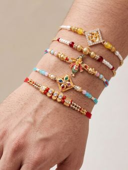 LUCKY JEWELLERY - Rakhi for Brother, Golden Om and Krishna Raksha Bandhan Combo (Pack of 5)