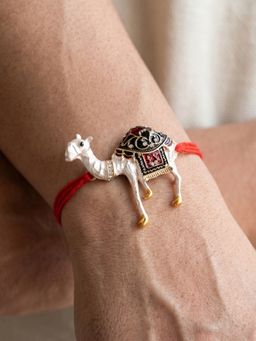 LUCKY JEWELLERY - Designer Meenakari Camel Rakhi for Brother, Roli, Chawal and Card