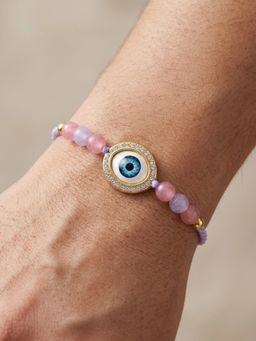 LUCKY JEWELLERY - Evil Eye Protective Charm Pastel Beads Rakhi, with Roli Chawal