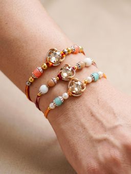 LUCKY JEWELLERY - Designer Rakhis Crystal Centrepiece Multi Beads Roli Chawal (Pack of 3)