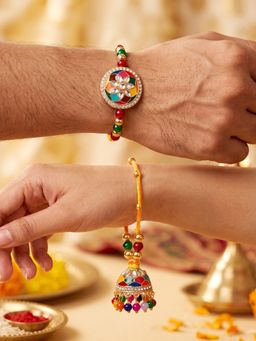 LUCKY JEWELLERY - Multicolour Meenakari Bhaiya Bhabhi Lumba Rakhi Set (Pack of 2)