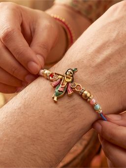LUCKY JEWELLERY - Designer Bal Gopal / Krishna Rakhi for Brother with Roli, Chawal and Greeting Card