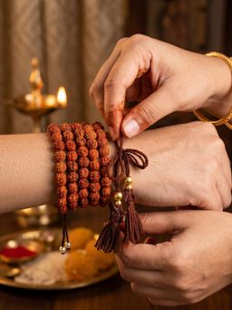 LUCKY JEWELLERY - Rudraksha Spiritual Bead Tassels Rakhi, Roli Chawal