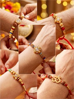 LUCKY JEWELLERY - Floral and Om Centrepieces, Gold-Tone Beads, Roli Chawal (Pack of 5)